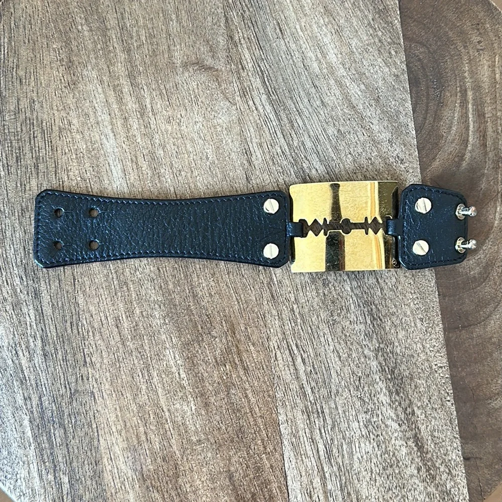 Alexander McQueen McQ razor blade oversized leather cuff wide bracelet - Picture 7 of 14